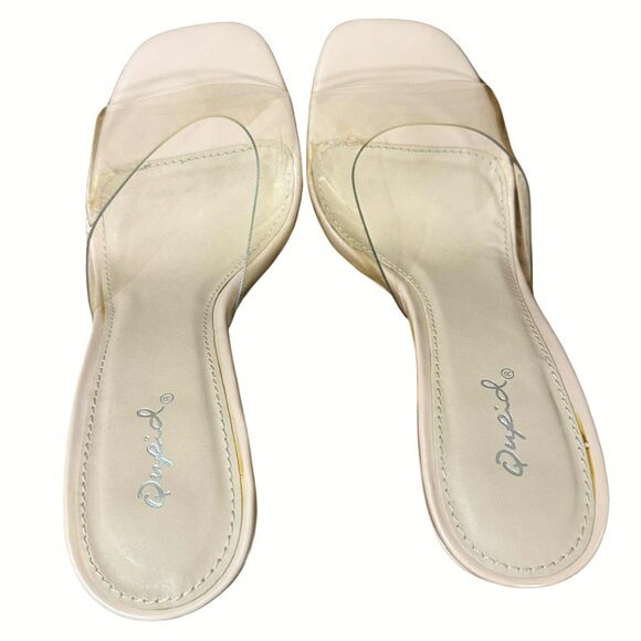 Qupid Clear PVC Heels Square Toe Transparent Stiletto Mules Nude Size 7 Sexy - Picture 7 of 7
